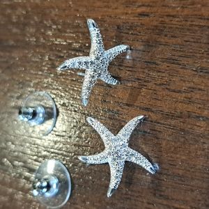 Silver Mini Starfish Pierced Earrings By Amanda Blue cubic zirconia.